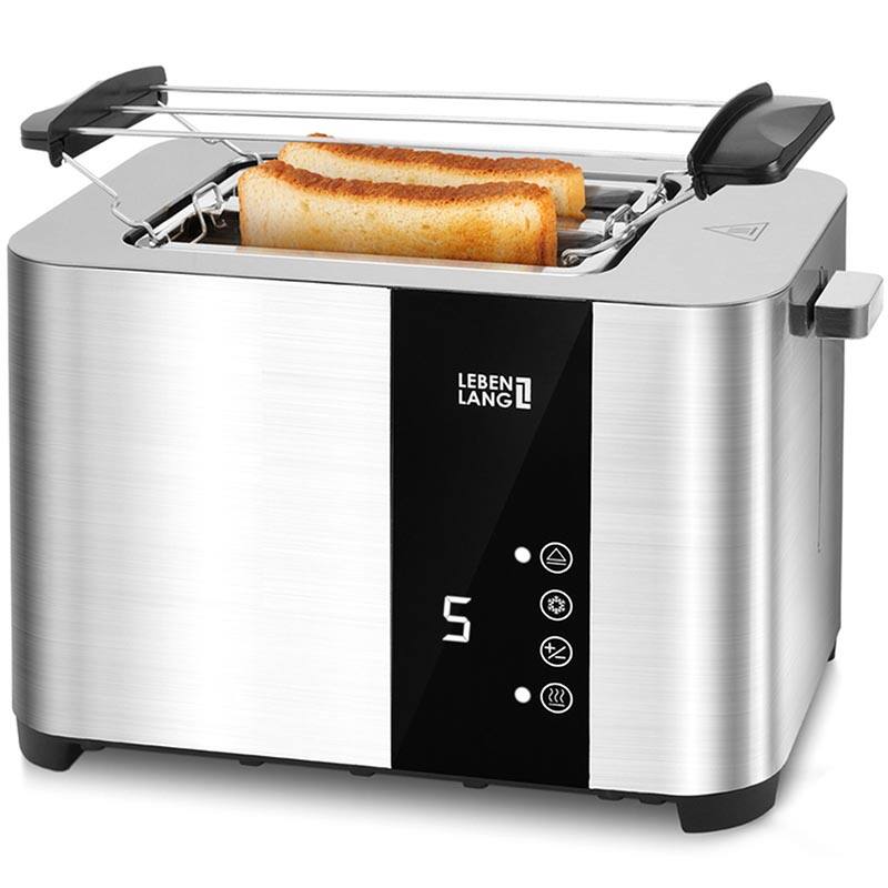 LEBENLANG Toaster aus Edelstahl mit Brötchenaufsatz