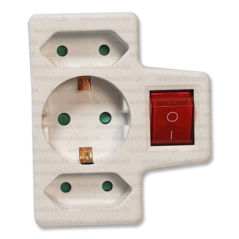 HEITECH Steckdosenadapter mit Schalter 3fach 1Schu/2Euro